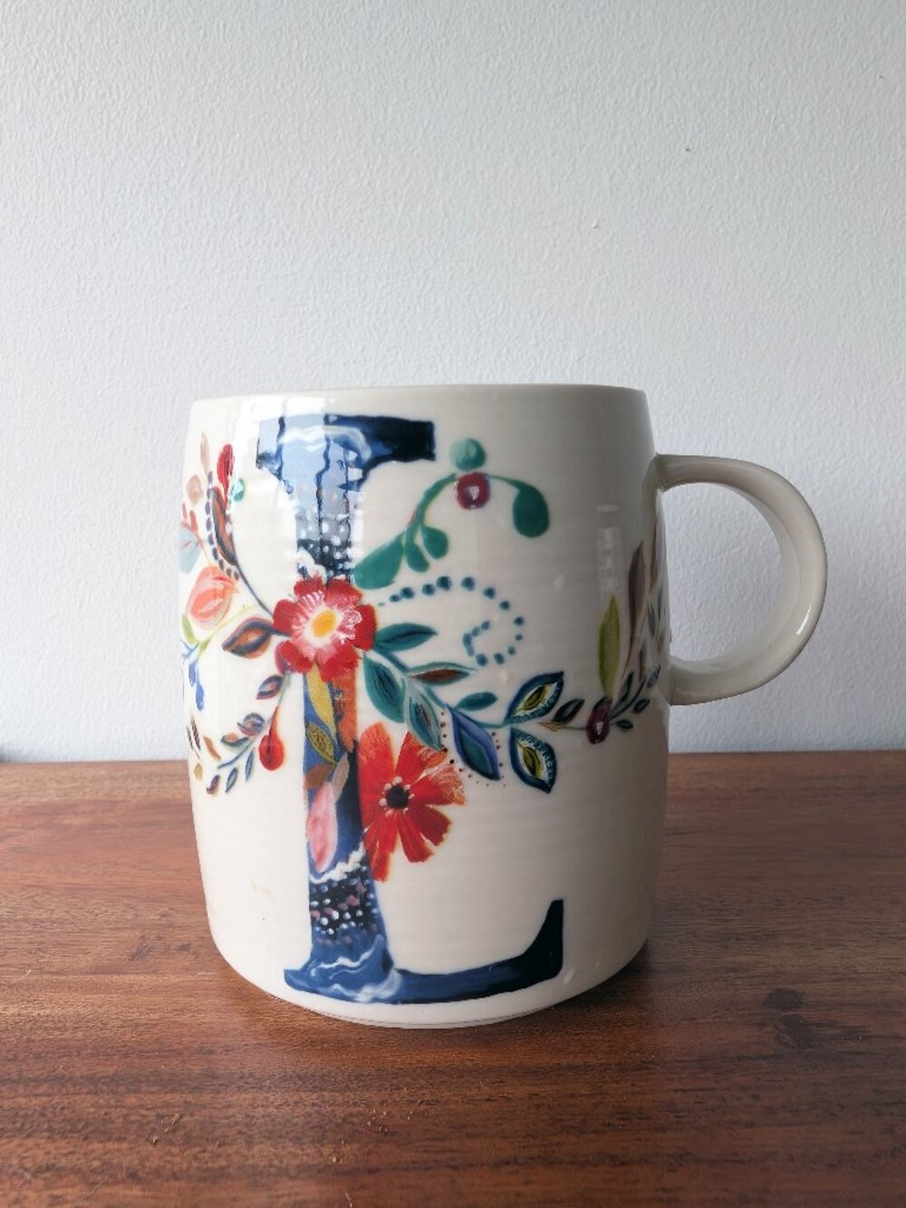 Anthropologie Starla M. Halfmann “Petal Palette” Floral Monogram Letter “L” Mug